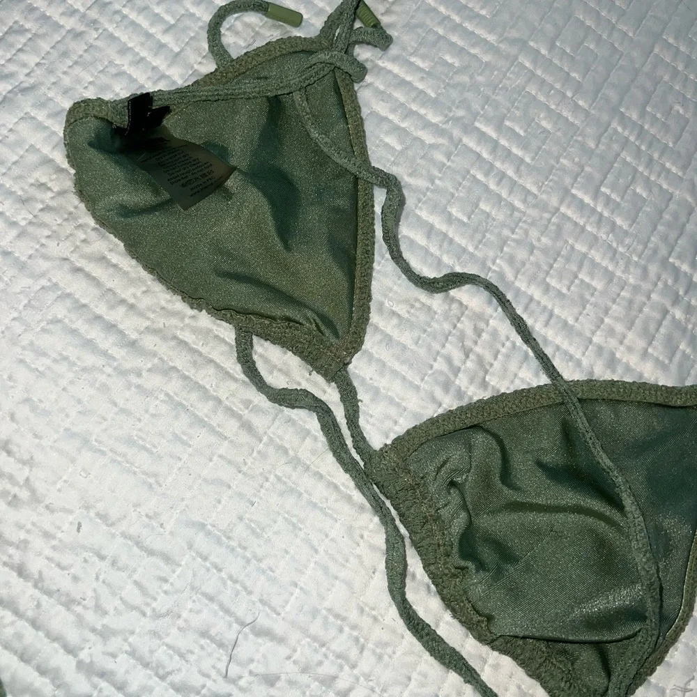 triangl swimwear Olive Green Textured Tie Bikini